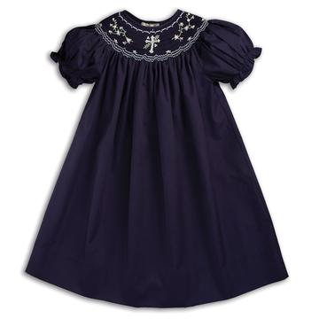 Navy Blue Smocked Cross